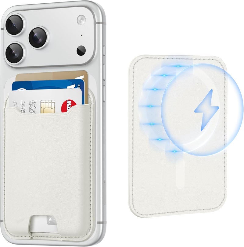 TopMade for Magsafe Wallet, Strongest Magnetic Card Holder for iPhone 17, iPhone 16/15/14/13/12 Series, Leather Magnetic Phone Wallet with Powerful Magnets, RFID Blocking, Fit 4 Cards, Milky White - Image 1